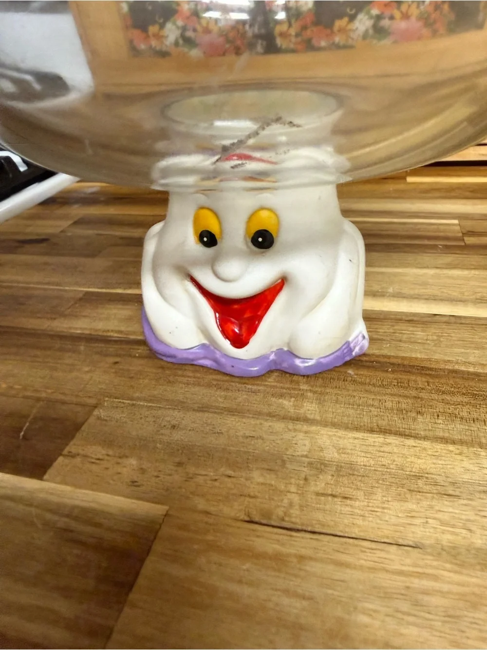 Adorable glass & ceramic ghost pedestal Halloween treat bowl candy